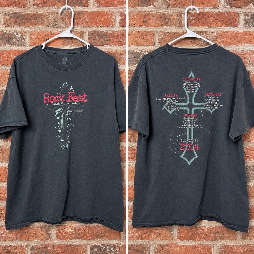 Rock Fest 2014 Cadott WI Aerosmith Rob Zombie Graphic T-Shirt XL Grunge Merch